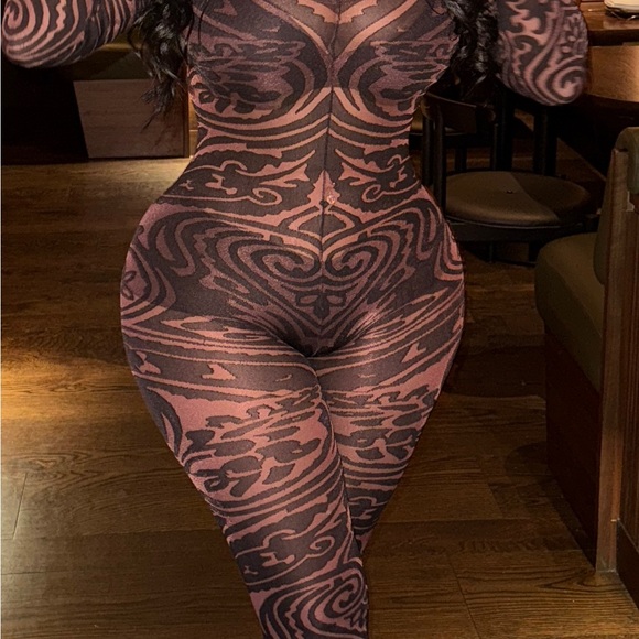 Black and Brown Patterned Bodysuit,All Products : American Fashion Style Bags On Sale